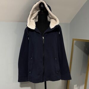 1 Madison Expedition women's knit jacket with a double layer and faux fur hood